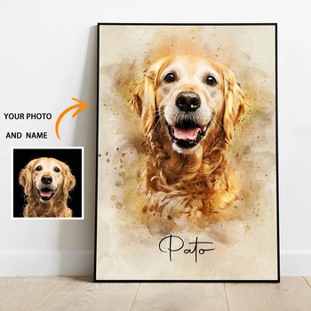 Portraits personnalisés d'animaux de compagnie, photo, nom, peinture personnalisée de chien ou de chat, cadeau commémoratif, art mural décoratif, impression sur toile personnalisée, affiches 1