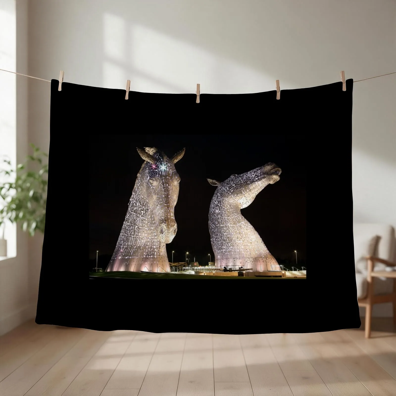 The Kelpies at Night Throw Blanket couch cozy soft plush fuzzy picnic outdoor blanket