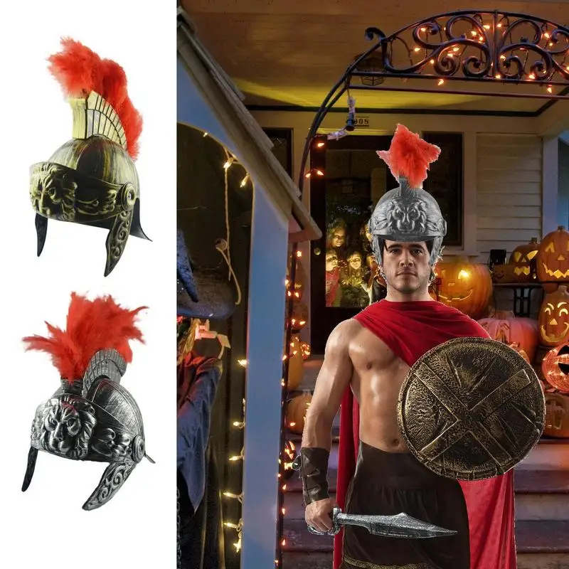 Medieval Knight Gladiator Spartans Roman Warrior Vintage Helmet Feather Lion Cap Accessory For Halloween Cosplay Dress Up Prop view 4