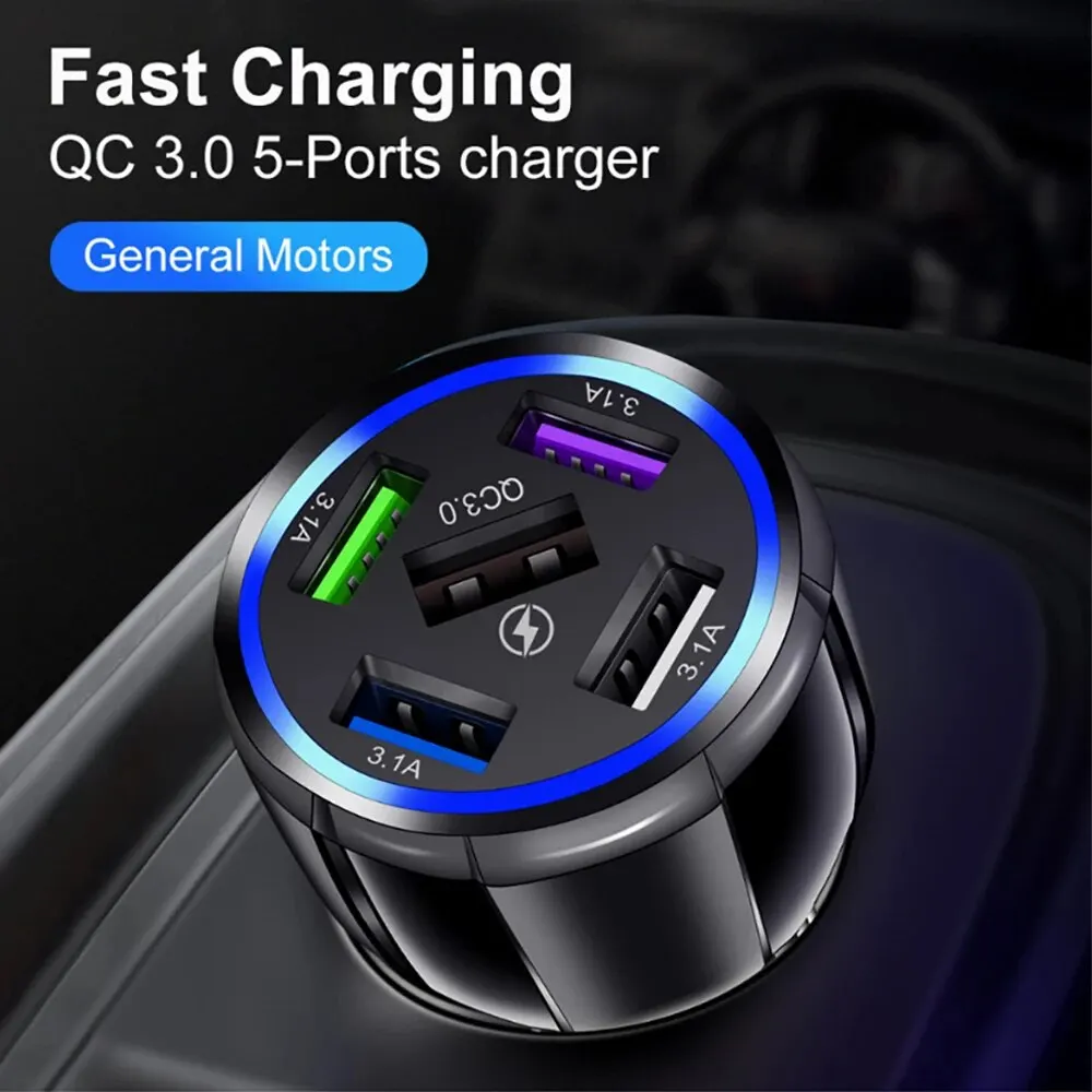 5 -In- 1 QC3.0 5 USB Car Charger Quick Charge Car Charger One Drag More than Five USB Port Universal Quick Charge Car Charger