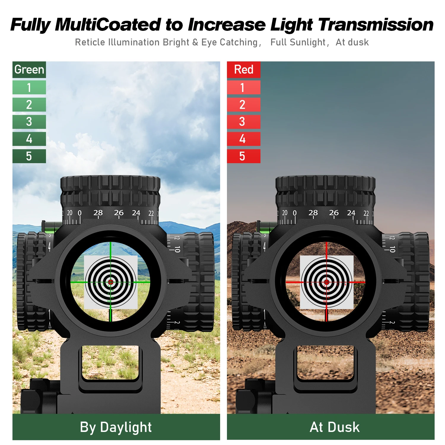 1-5X24 Tactical Optical Rifle Scope Red and Green Illuminated Reticle Hunting Scopes Compact Scope Ar15 Sight