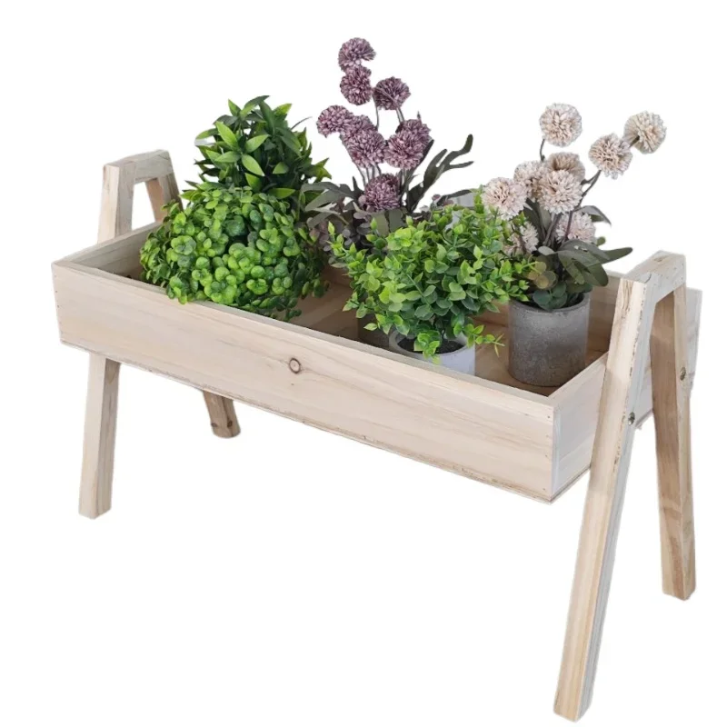 

Solid wood floor-to-ceiling retro flower stand, multi-layer stackable storage balcony green dill flower stand