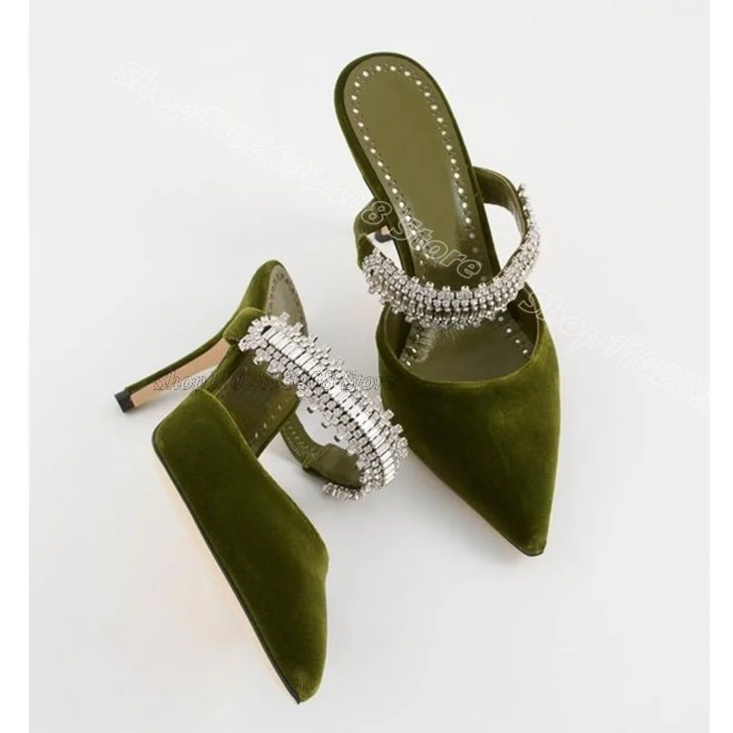 Zapatillas de seda de cristal verde Para mujer, Zapatos sexys con punta abierta, Stiletto de fiesta de estilo británico sólido, Para verano, 2024