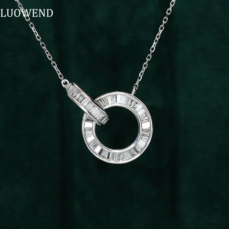 LUOWEND 18K White Gold Necklace 0.40carat Real Diamond Pendant Necklace for Women Wedding Fashion Ring Design High Jewelry