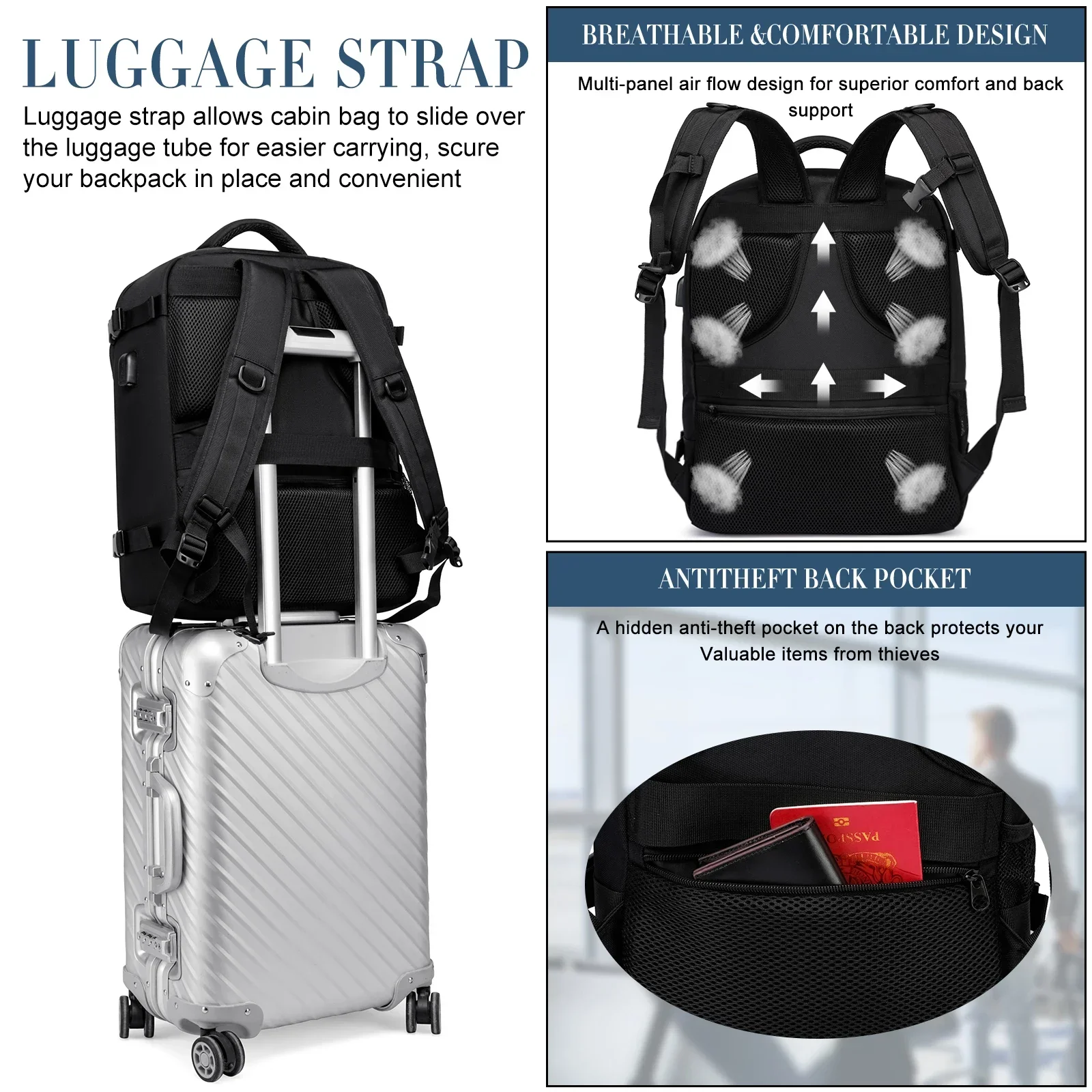 40x20x25 トラベルバックパック、ラップトップバックパック、ユニセックス。多機能バッグ、スクールバッグ、大学、トレッキングリュックサック Mochila para homens