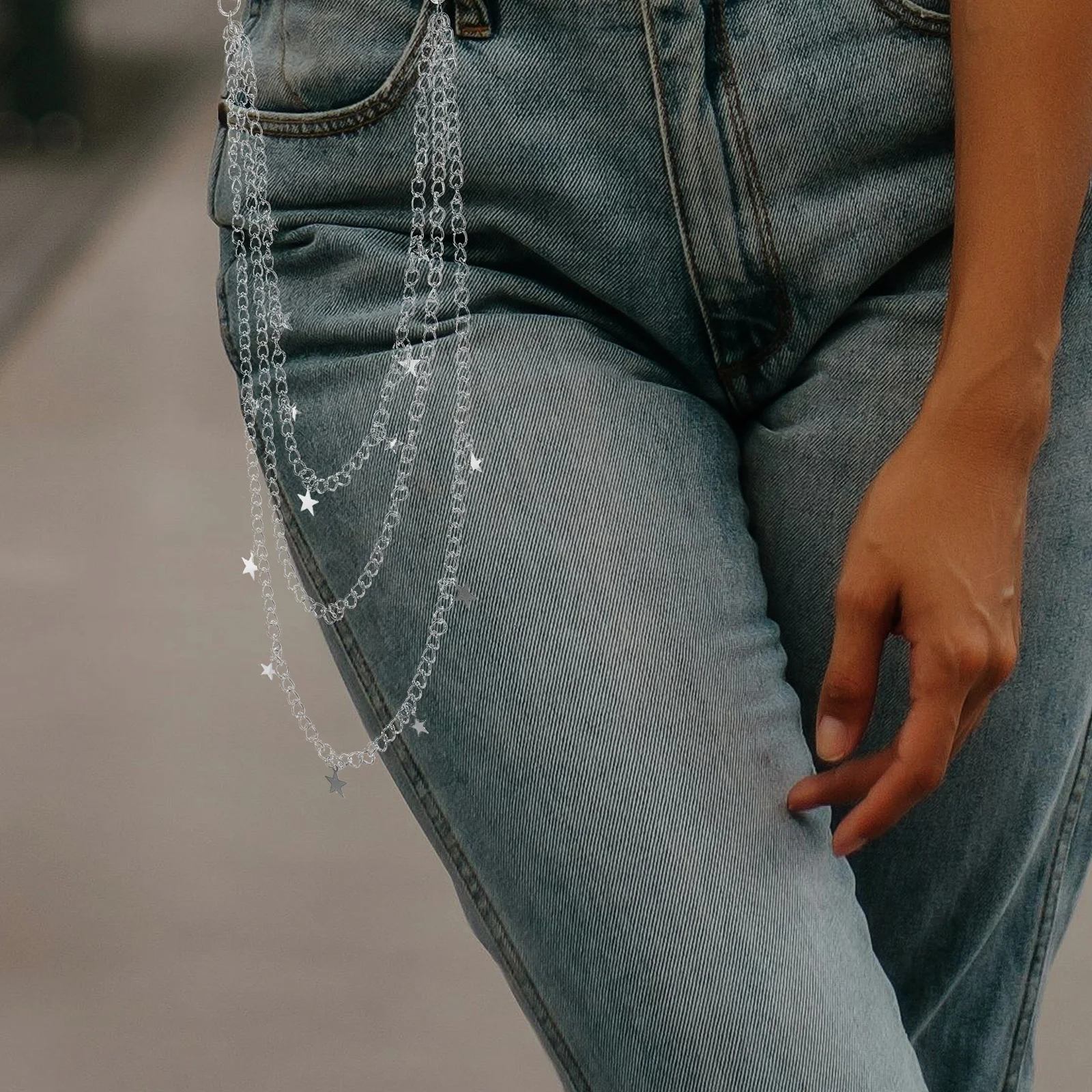 نجمة قلادة شرابة الخصر سلسلة معدنية الورك سلسلة للنساء الرجال أسلوب فاسق الشارع مجوهرات الأزياء الطبقات جان جيب حزام الجسم