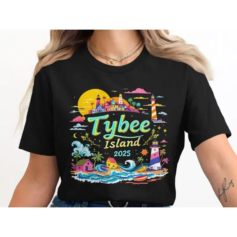 تي شيرت Tybee Island 2025 بتصميم مدينة الشاطئ الملونة، قمة توضيحية للعطلات الساحلية القديمة #1