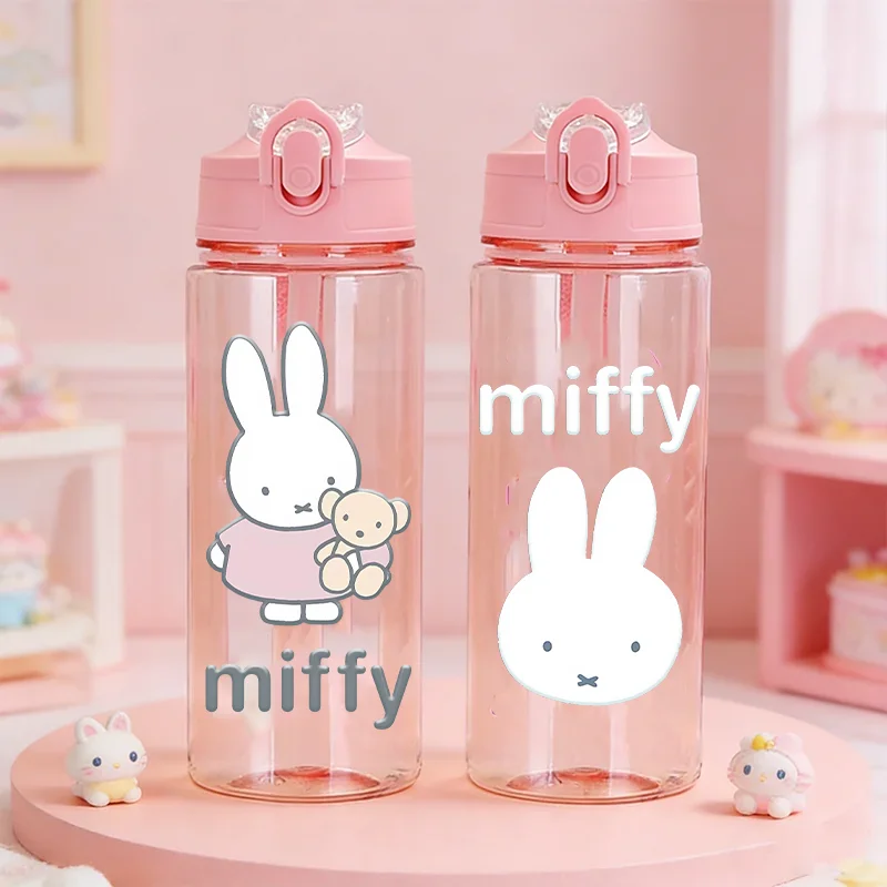 Kawaii Miffy Trinkflasche mit großem Fassungsvermögen und Strohhalm, Cartoon-Kaninchen-Becher, für Damen, Sommer, Sport, auslaufsicherer Wasserbecher, Geschenk