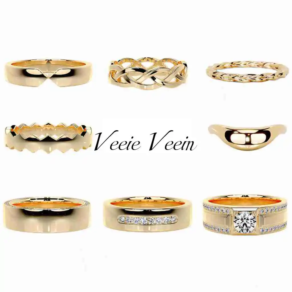 MuShan Jewelry S925 Sterling Silver 18k Gold Plated Plain Band Ring Minimalist Solid Gold Band For Men  Moissanite Ring