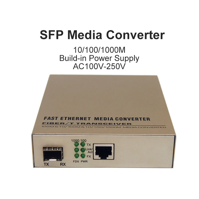 Gigabit SFP Media Converter Build-in Power Supply 1 SFP Slot 1 RJ45 Port Fiber optic Transceiver