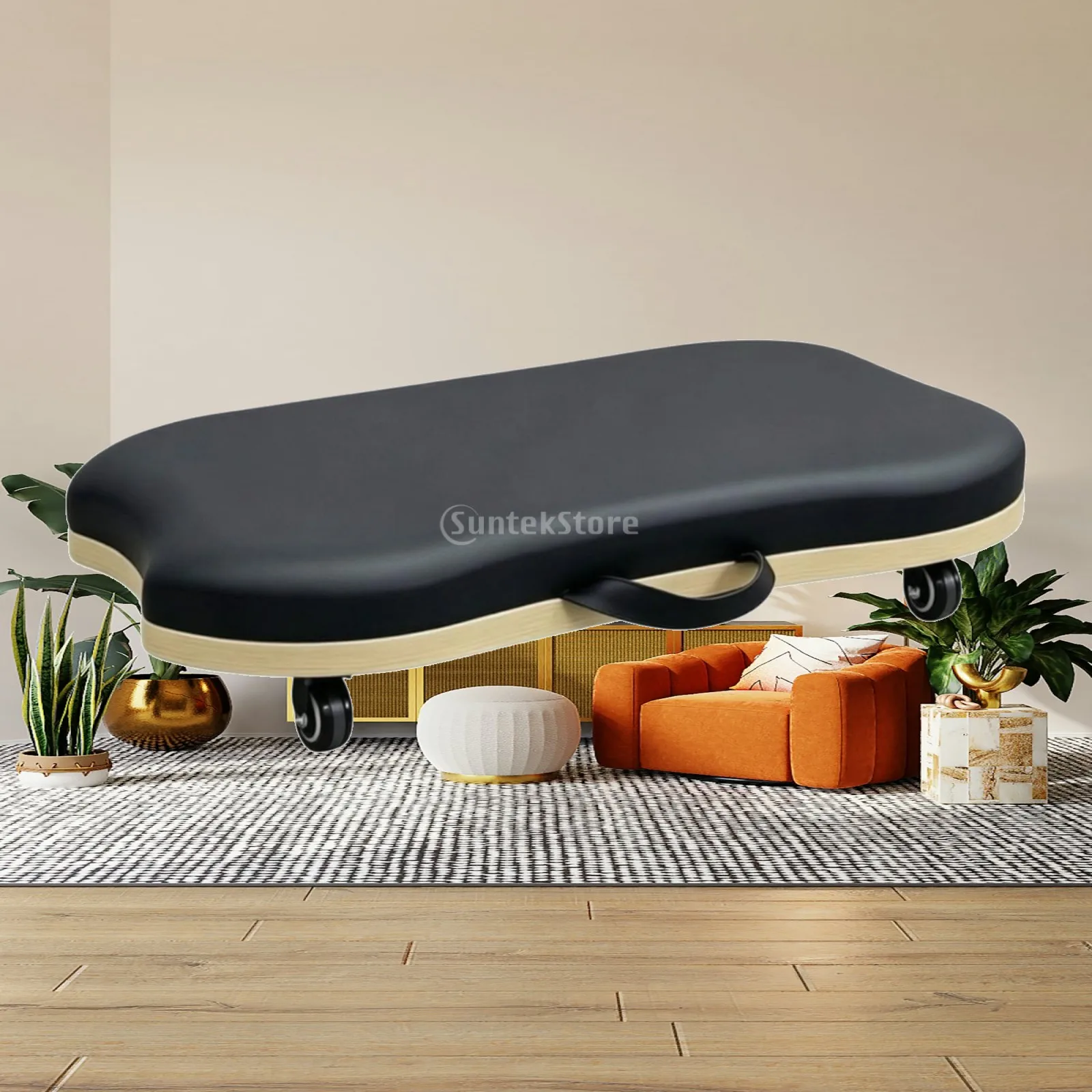 Stability Exercise Pilates Board Oak Padded Surface Wobble Balance Board with Wheels for Balance Training at Home