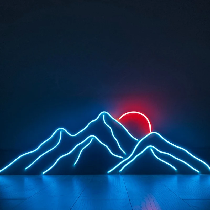 Custom Mountain and Sun Led Neon Sign Sunrise Neon Light Home Decor Sunset Wall Art Indoor Bedroom Wall Decoration Creative Gift