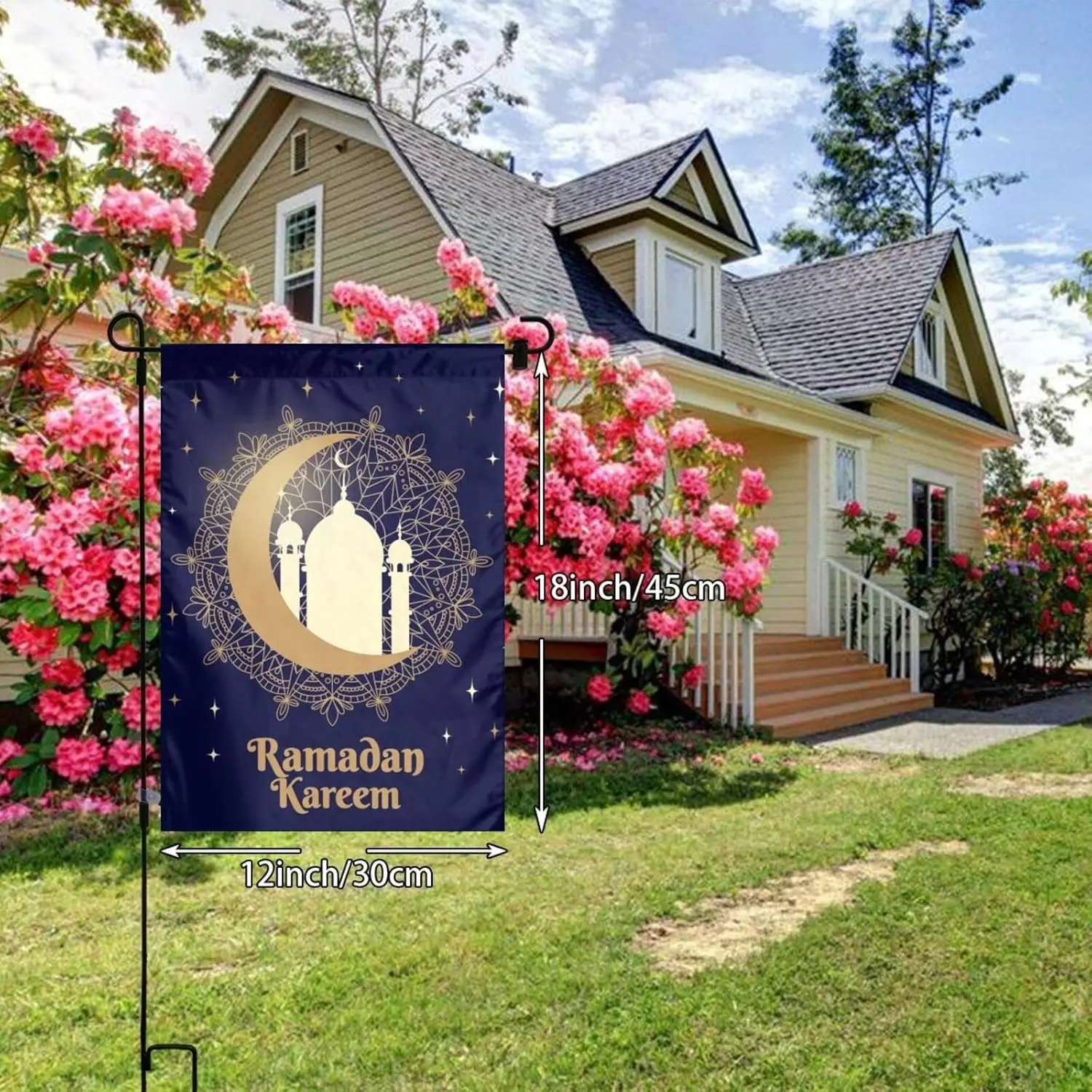 Happy Ramadan Kareem Garden Flag 12x18 Inch Double Sided, Moon And Star Flag Yard Home Ramadan Decoration WWL IIC
