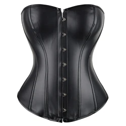 Overbust espartilho superior de couro sintético bustier desossado corpo emagrecimento korset sexy preto vermelho gorset