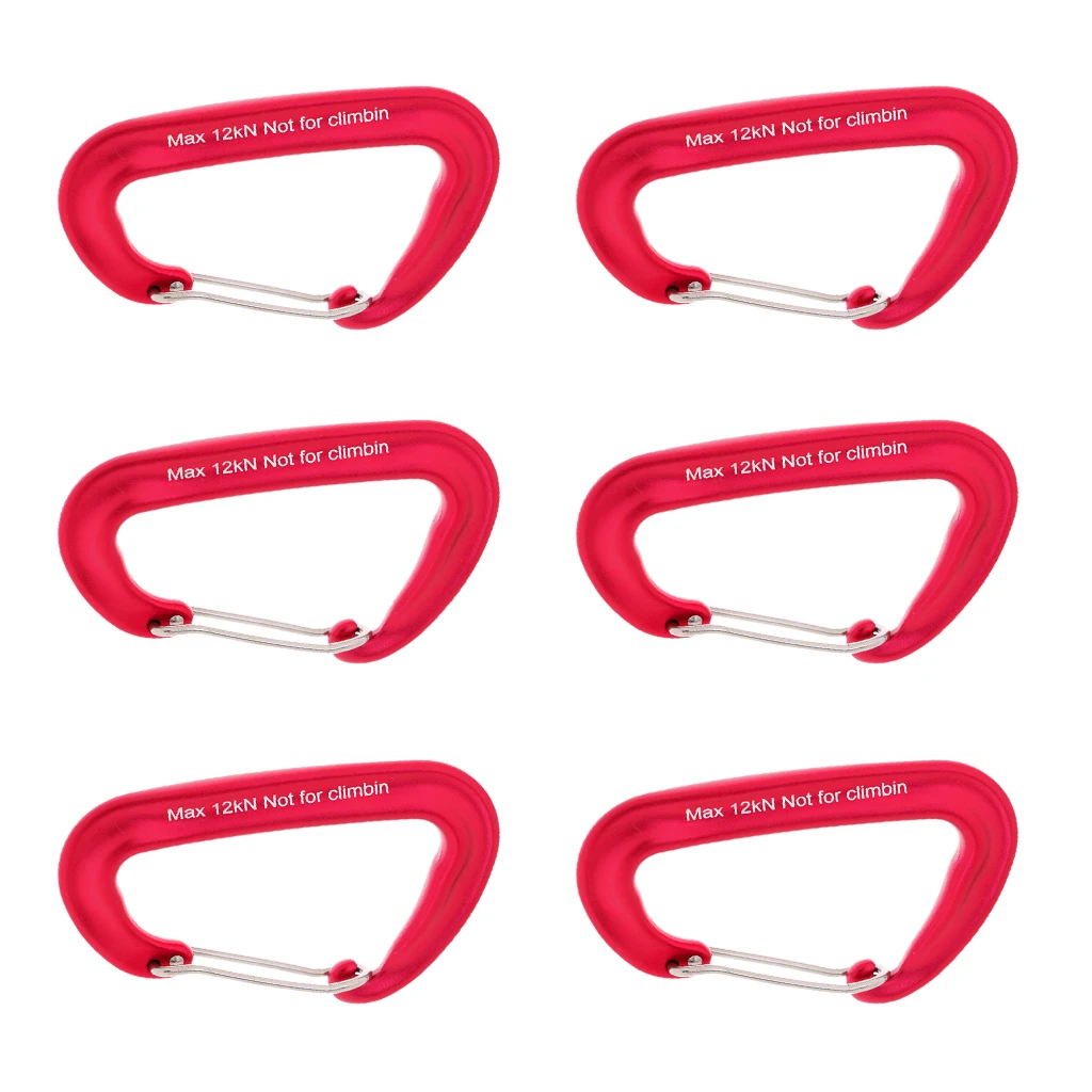 6 ชิ้น D แหวน 12KN อลูมิเนียมสปริง Snap Carabiner เปลญวนแคมป์ปิ้งเดินป่าเครื่องมือ