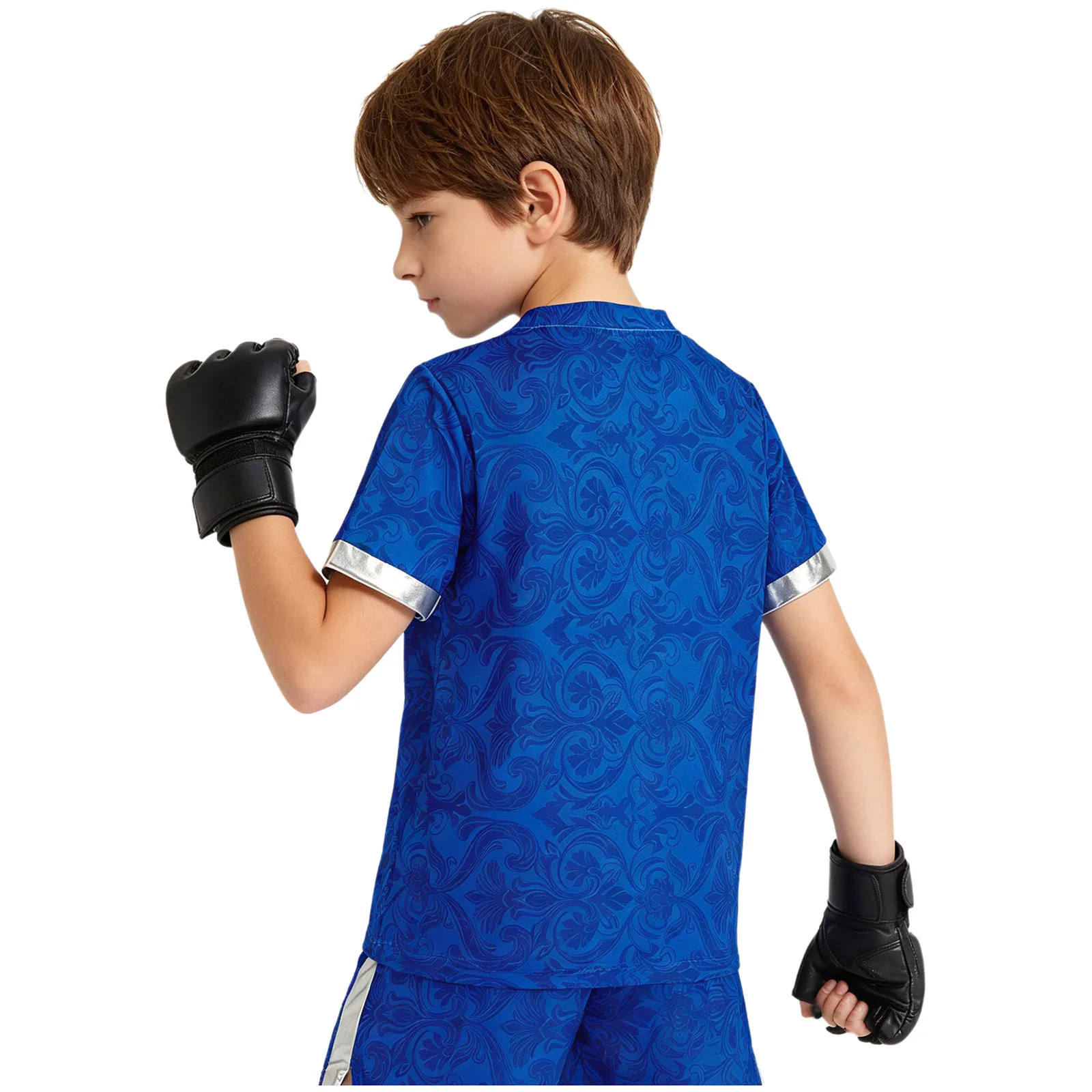 Kids Boys Girls Boxing Sports Training Tops Set Quick-drying Round Neck Short Sleeve Metallic Cuffs Letter Floral Print T-shirt