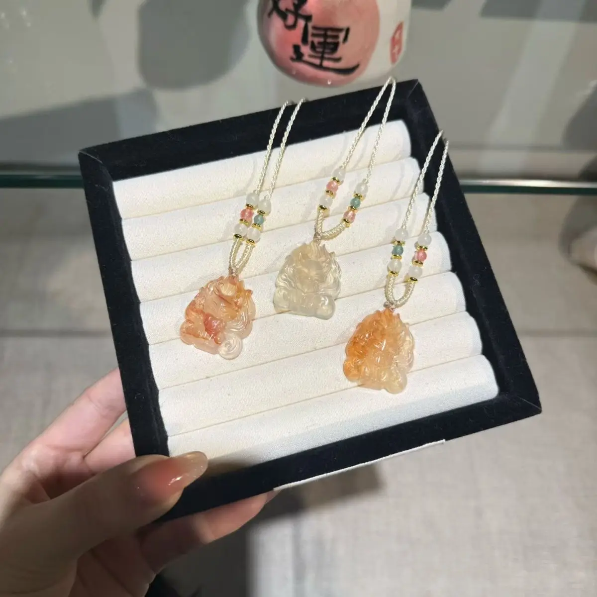 Natural genuine dragon pattern agate nine-tailed fox pendant new Chinese women's exquisite necklace pendant