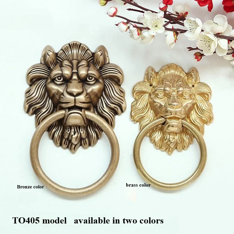 Decorative household double-open door old wooden door lion head Ring Antique Beast Head Handle Brass Retro Handle