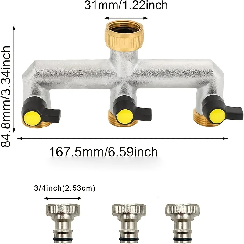 Hose Splitter, 2/3 Way Heavy Duty Brass Garden Hose Splitter, Outdoor Faucet Splitter, for 3/4