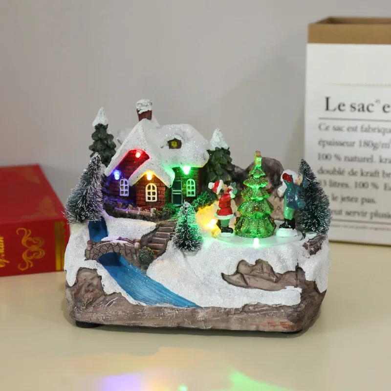 Christmas House Decoration LED Light Resin Rotating Music Statue Christmas Home Decoration Desktop Decoration Christmas Gift