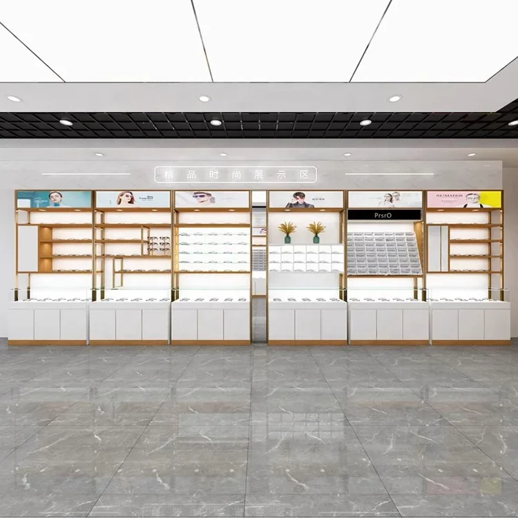 Oak Veneered Display Stand for Eyeglasses Elegant Cabinet Shelves for Brand Store Shop Mall Premium Display Racks