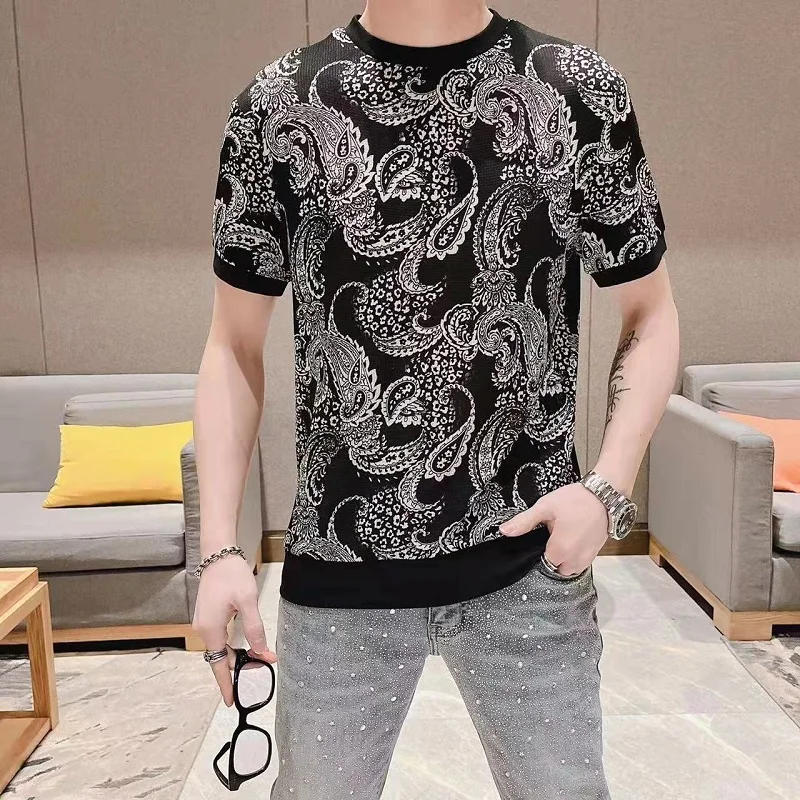 Large Size Cashew Flowers Print T Shirts For Mens Vintage 2022 Summer Top Unbranded Blouse Stylish Clothing Mens Stretch Clothes