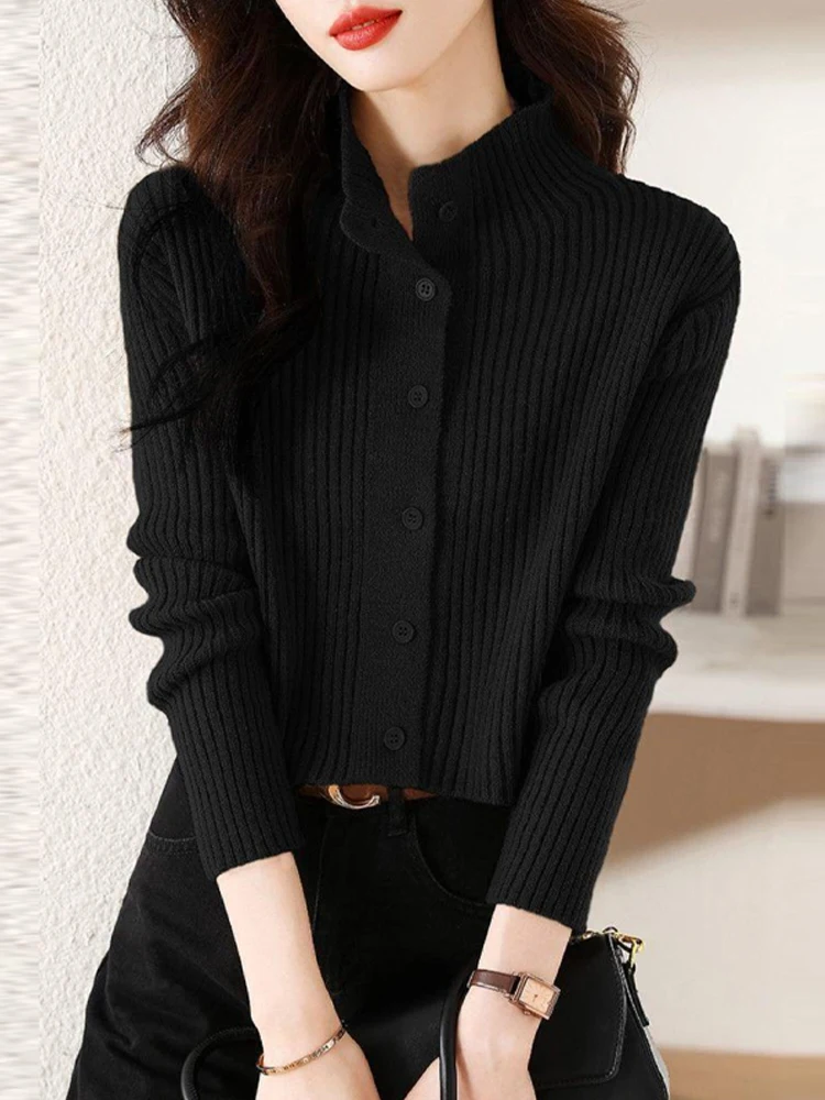 

Длинный вязаный свитер для похудения, женский модный внутренний свитер с высоким воротником, ленивый сезонный топ на весну и осень