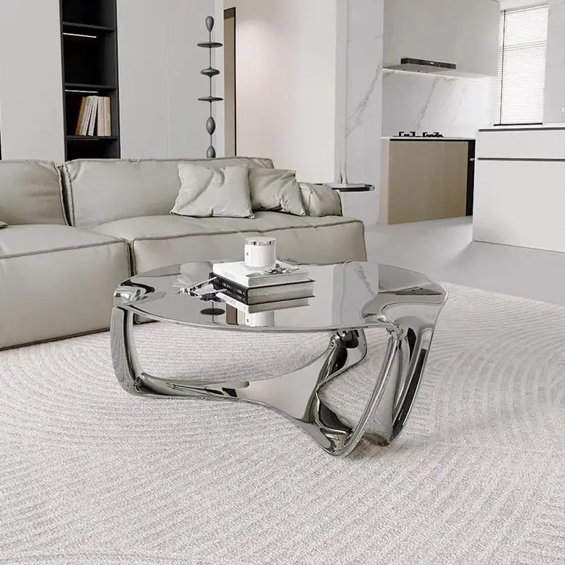 

Designer special-shaped electroplating silver hollow cloud coffee table small apartment model room fiberglass irregular