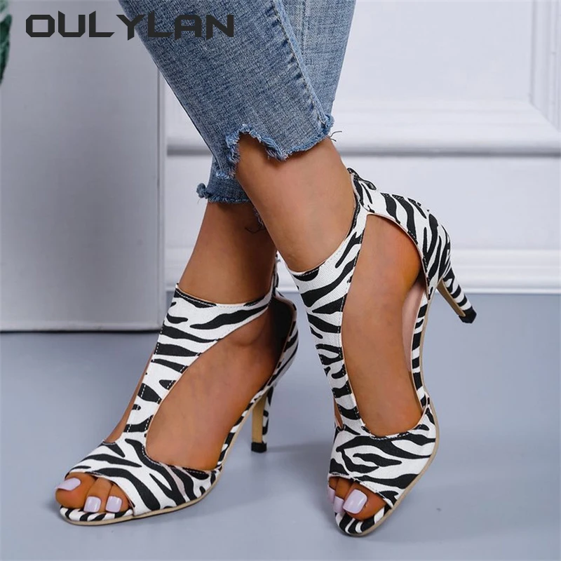 Large Size Side Hollow  Women's High Heels Fish Mouth Shoes Fashion Back Zipper Shoes Ladies Summer Thin Heels Roman Sandals