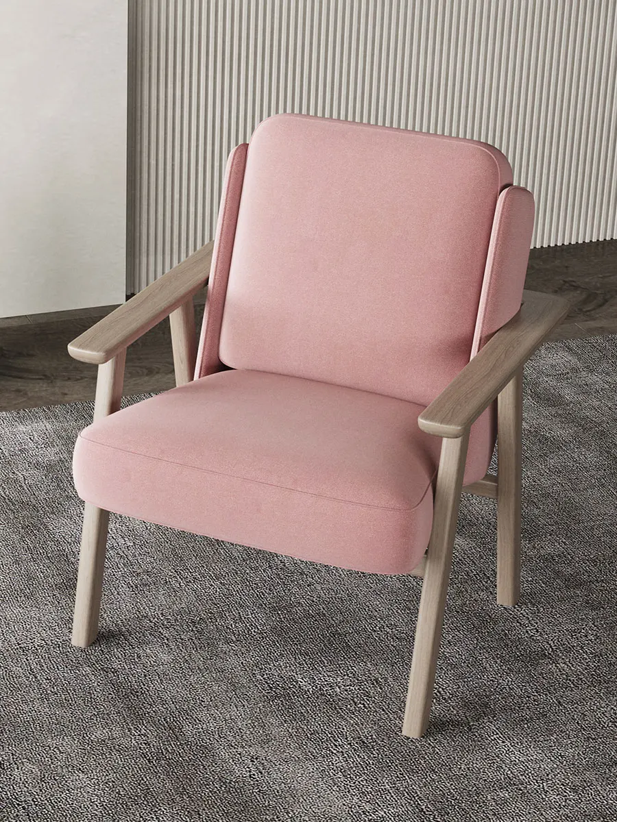 YFY  Single-Seat Sofa Chair Wooden Lounge Chair Lazy Pink Fabric Makeup Chair