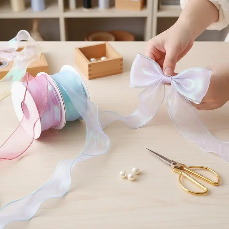 

Лента из органзы с эффектом рыбьего хвоста, 4 см, светоотражающая, с волнистым краем, для упаковки цветочных букетов, подарков, свадебного декора