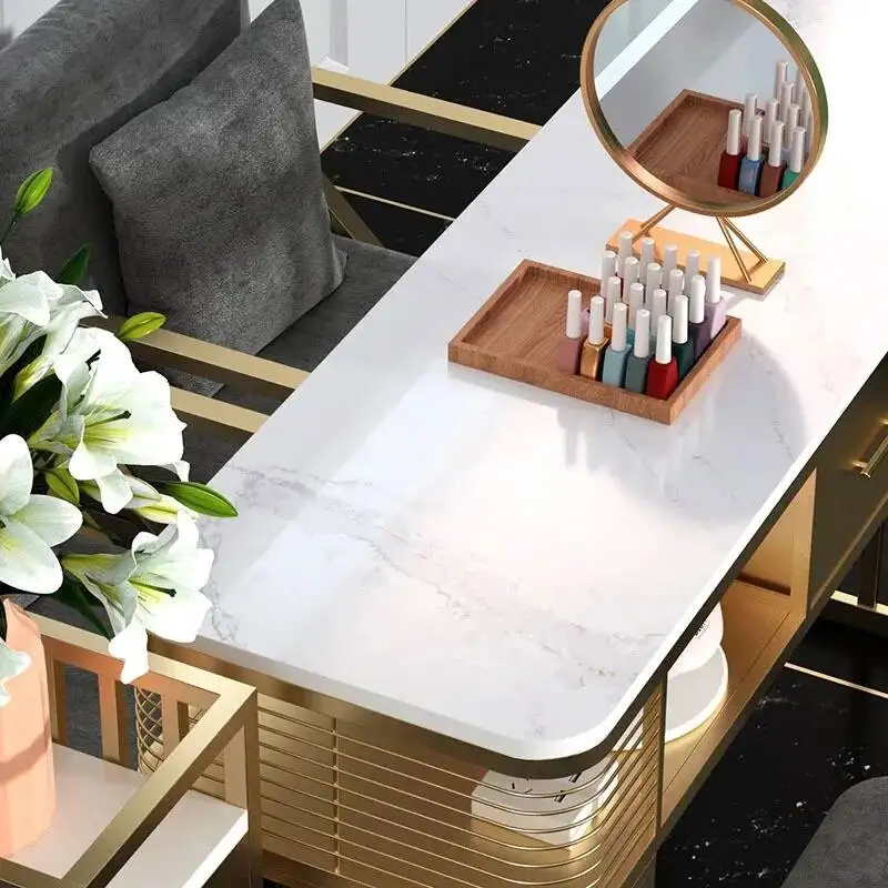 Tables Italian Light Nail Luxury Glass Gold with Drawer Manicure Tables Modern Salon Furniture Beauty Salon Table and Chair Set