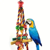 Bird Parrot Toys Colorful Cotton Rope Beads Wooden Blocks Bird Chewing Toy Parrot Cage Bite Toys Birds Accessories Random Color