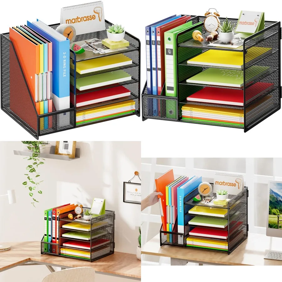 

5-уровневый сетчатый настольный органайзер с держателем для файлов и подносом для журналов для хранения офисных принадлежностей Компактный настольный органайзер с надписью