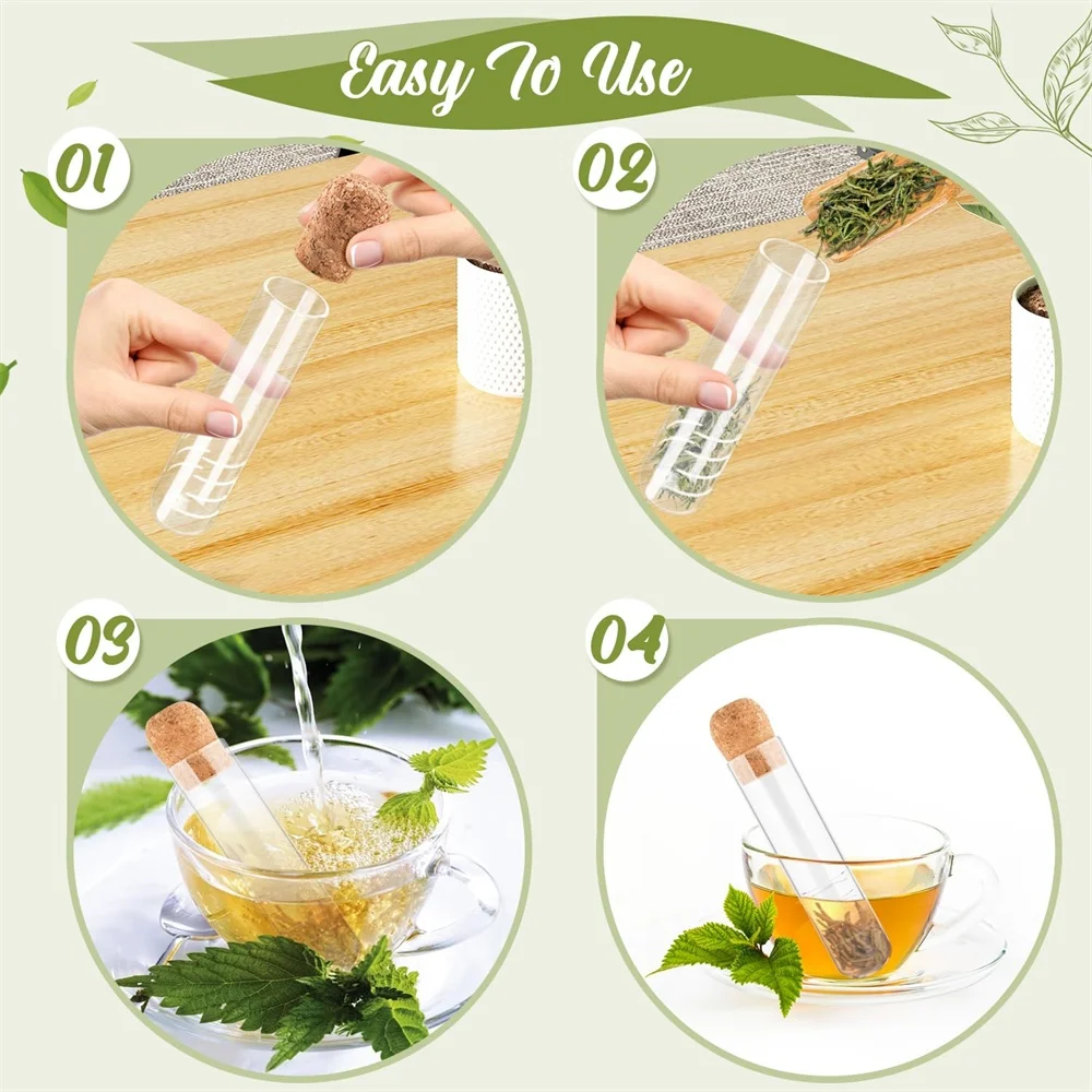 1pc Glass Tea Infuser Glass Test-Tube Tea Maker with Cork Lid Transparent Loose Leaf Steeper Filter with Cork Lid for Tea Cup