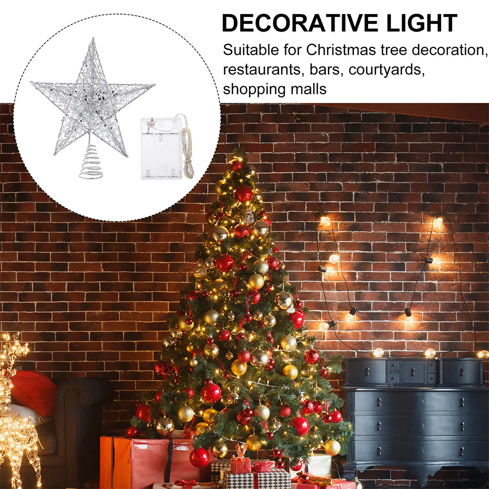 

1 Set Creative Christmas Tree Topper Star Led Light String Holiday Party Decor Iron Tree Topper Powered Xmas