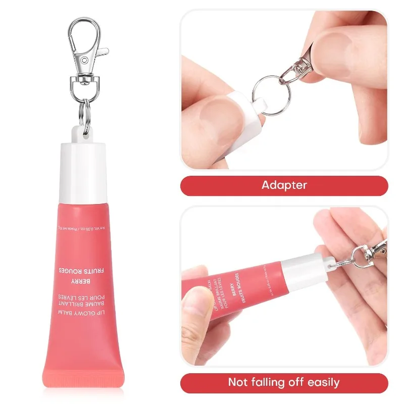 4 PCS Laneige Lip Glowy Balm Replacement Cap, Red White Lip Balm Tube Lid With Keychain For Laneige Lip Glowy Balm Portable view 5