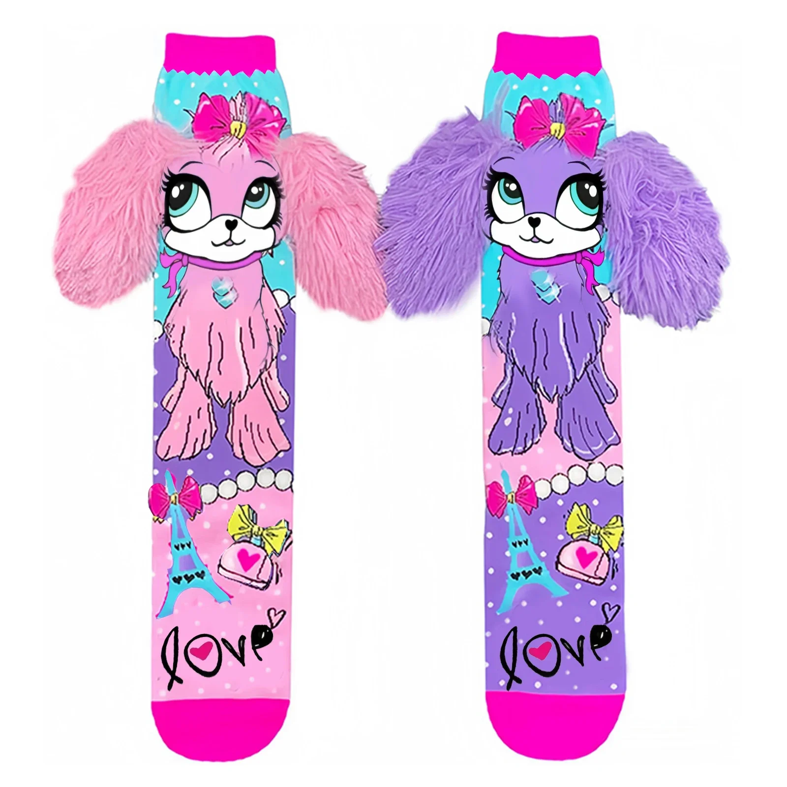 Fashionable knee length socks for girls, hand sewn cartoon dog ear socks that can be worn by both children and adults