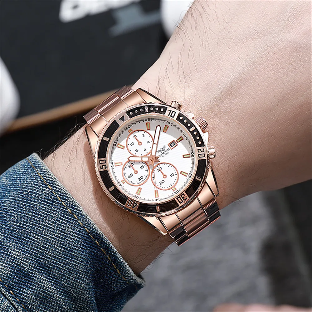 Luxury Men\'s Big Dial Brand Watch 2023 New Male Luminous Calendar Quartz Watches Business Stainless Steel Clock Wristwatches