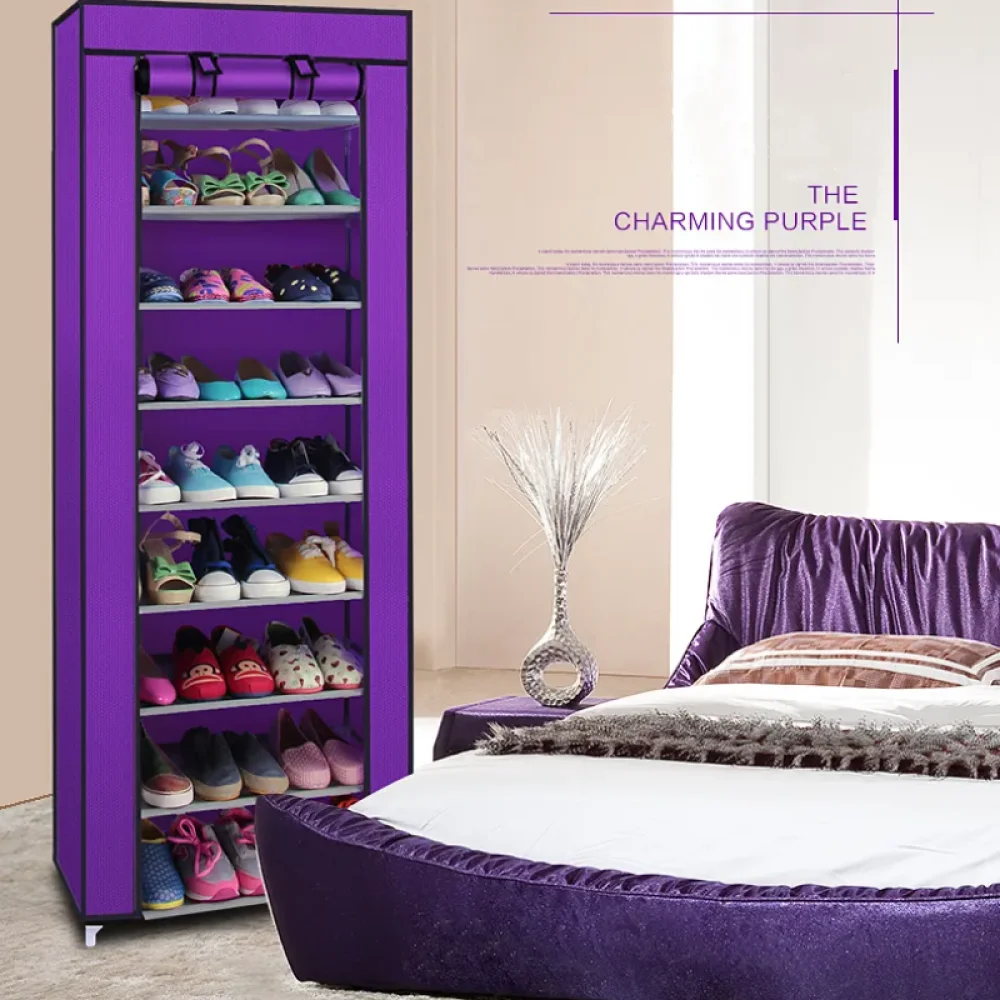 

10 Layer 9 Grid Shoe Rack Shelf Storage Closet Organizer Purple Color Dustproof Shoes Cabinet for Home Use