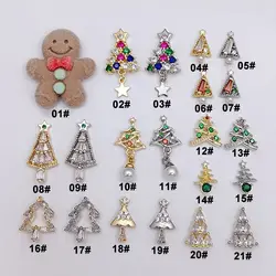 10pcs/lot Christmas Xmas Snowflake Tree Elk Bell Zircon Crystals Nail Art Jewelry Decorations Nails Accessories Charms Supplies