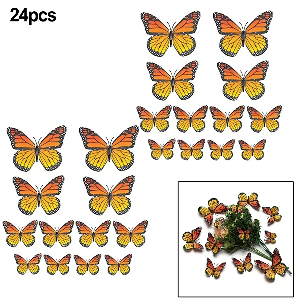 24 Pieces Monarch Butterfly Decorations For Home, Craft, Party And Room Butterfly Design Decal Art Stickers Room Home Decor