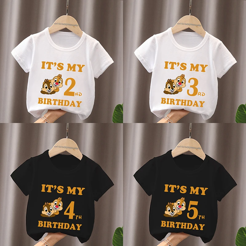 

It's My 1 2 3 4 5 6 7 8 9 Years Birthday Boys Girls T shirt Chip and Dale Cute Squirrel Print Kids Clothes Baby Children T-Shirt