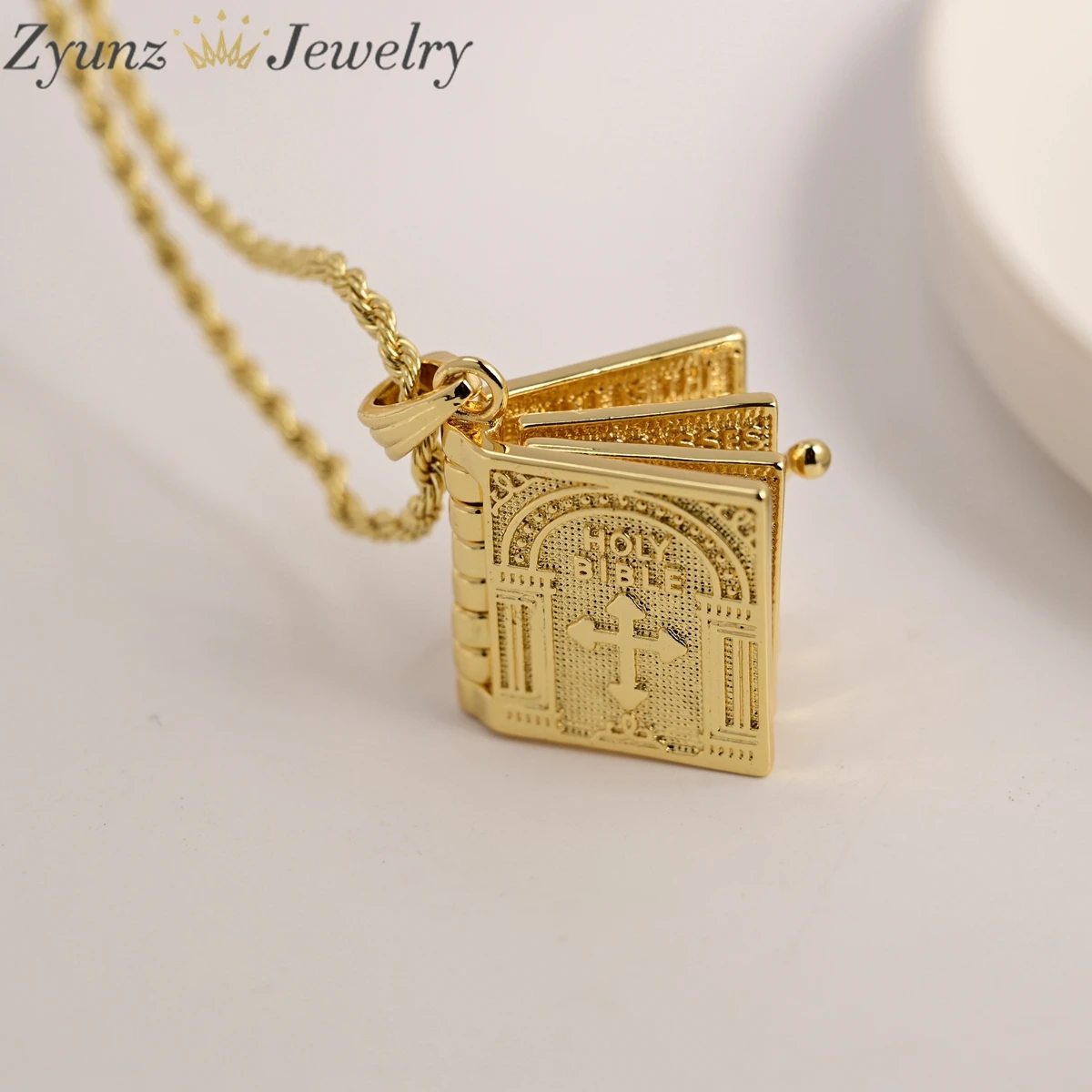 5PCS, Vintage Religious Hiphop Jewelry Gothic Pendant 3D Metal Openable Bible Book Cross Necklace for Women Men