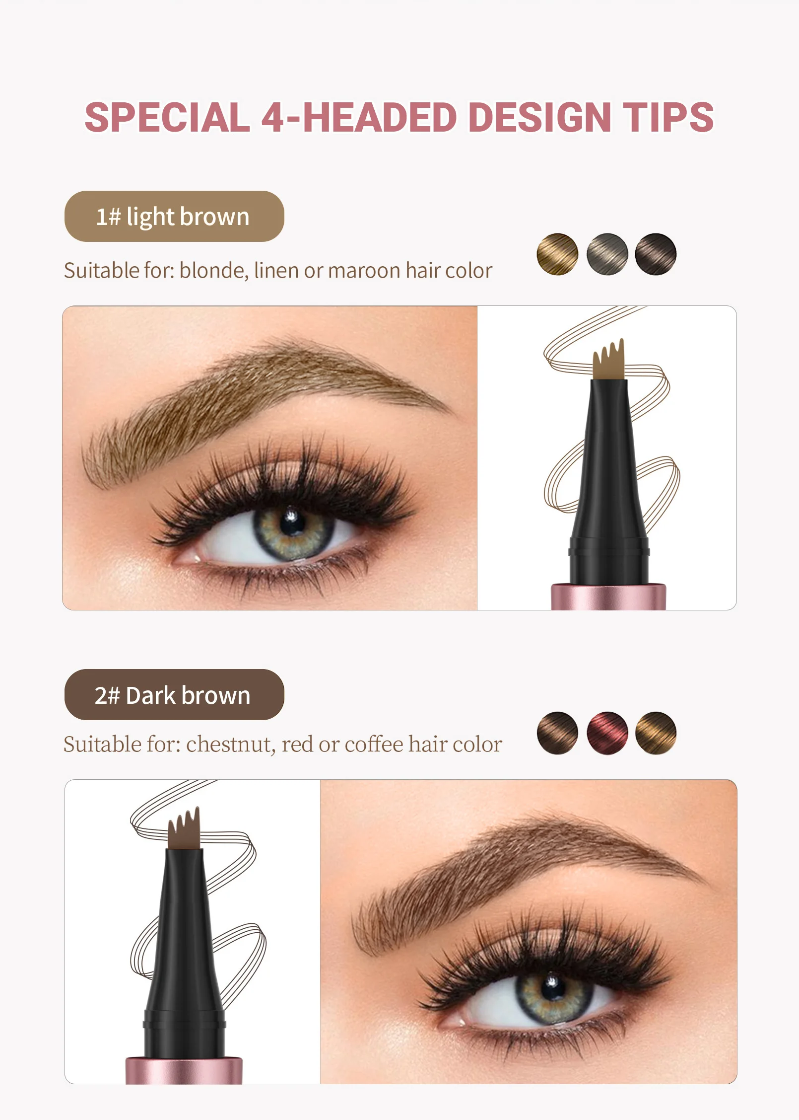 QIC wasserfester Microblading-Augenbrauenstift – 4 geteilte Köpfe, natürliches Augenbrauen-Make-up in 6 Farben für alle Hauttypen – Detail 7