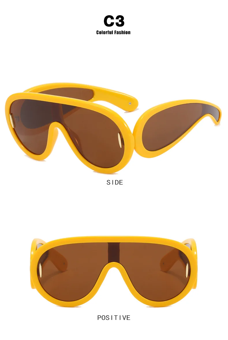 Einteilige Punk Sonnenbrille Frauen Männer übergroße futuristische große Rahmen Brille Sonnenbrille Hip Hop Spiegel Pilot Schild Brille – Detail 7