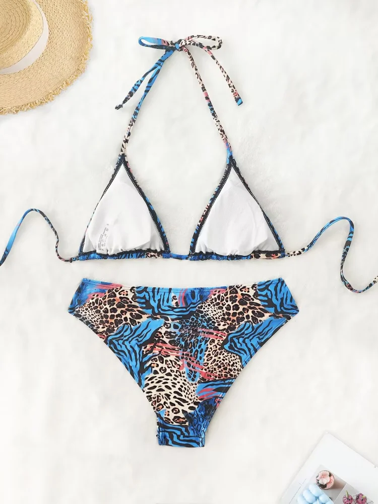 Bikini Frauen Badeanzug 2025, Neue Leopard Halter Bikinis Set Sexy Hohe Taille Bademode Sommer Mesh Langarm Badeanzug Weibliche