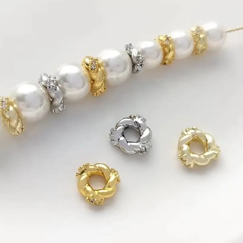 

6PCS 5mm 6.5mm 14K White Gold Inlaid with Zircon Twist Bead Garland Spacer, Handmade Jewelry Accessories, C332, Light, 18K