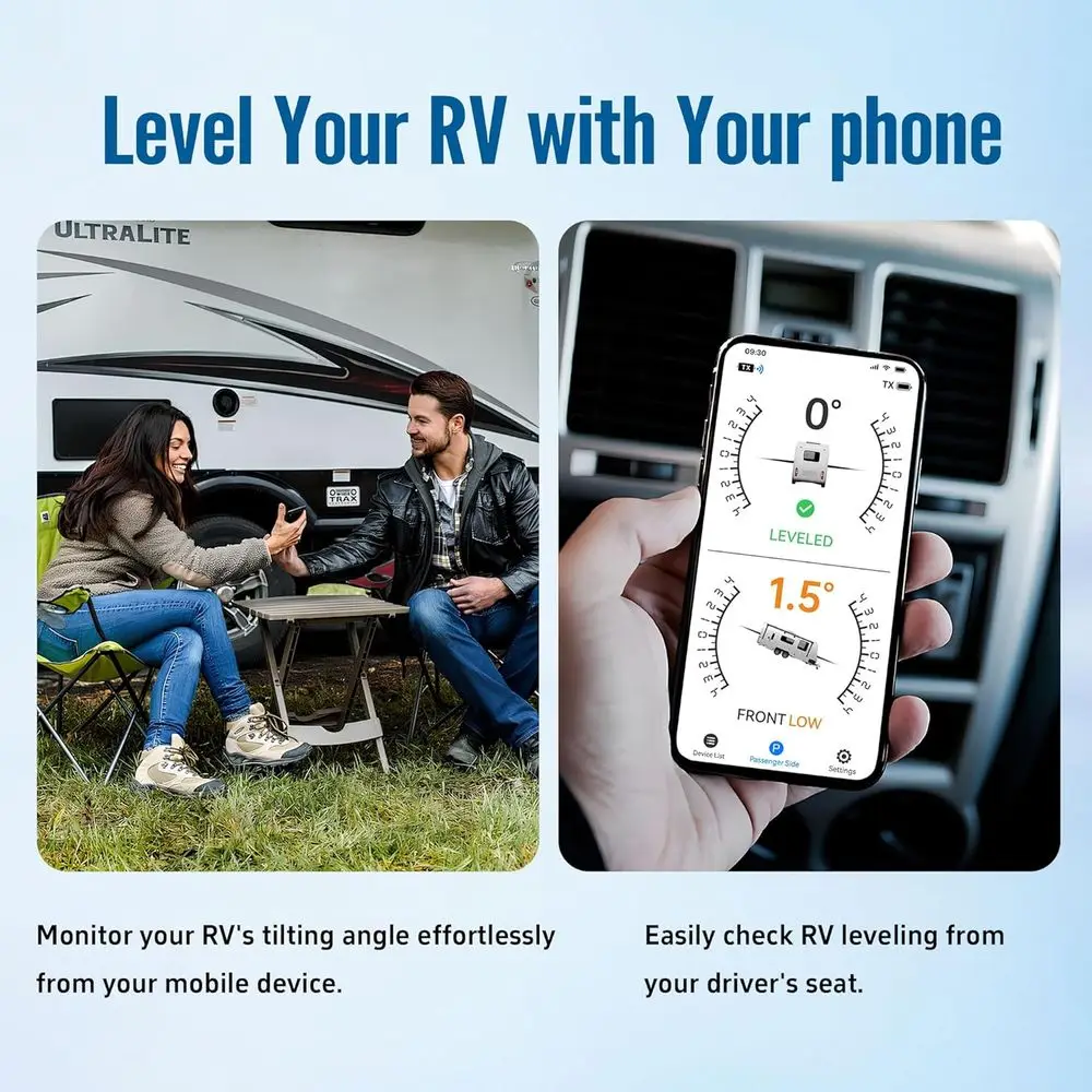 Wireless RV Leveling System App Camper Leveler with 6-Axis Precise Guidance for Travel Trailers Motorhomes Caravans, Easy-Detach