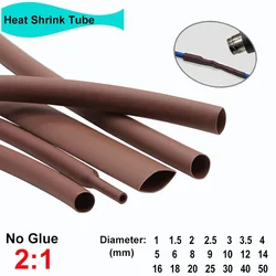 1/3/5M Brown 2:1 Heat Shrink Tube Dia. 1mm ~ 50mm Thermoresistant Wire Repair DIY Cable Sheath Heat Shrink Wrap for Cables